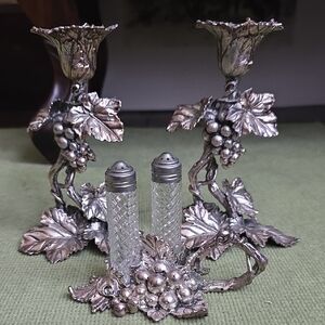 Arthur Court Silver Grapevine Candle Holders and Shakers